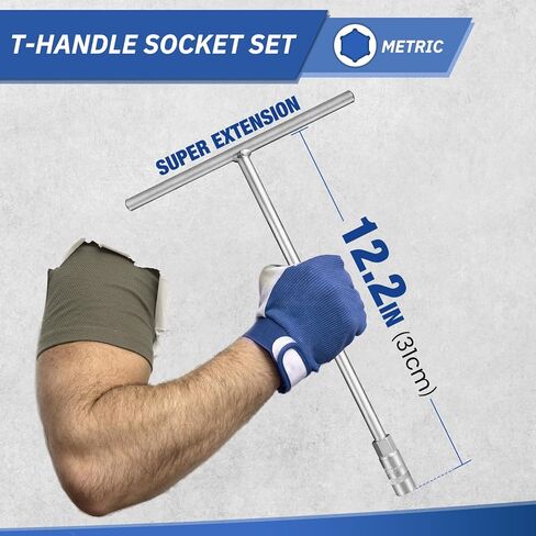 T - مجموعة مقابس المقبض، مجموعة مفاتيح ربط بمقبض T متري، 3 قطع (8 مم، 10 مم، 12 مم)، فولاذ Cr-V، 6 نقاط، لإصلاح الدراجة النارية والدراجة الترابية in Kuwait