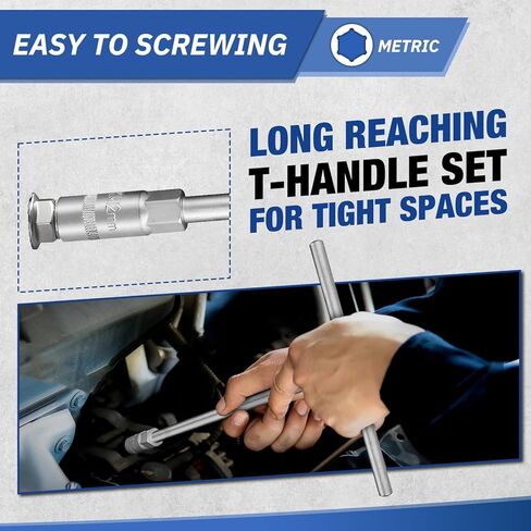 T - مجموعة مقابس المقبض، مجموعة مفاتيح ربط بمقبض T متري، 3 قطع (8 مم، 10 مم، 12 مم)، فولاذ Cr-V، 6 نقاط، لإصلاح الدراجة النارية والدراجة الترابية in Kuwait