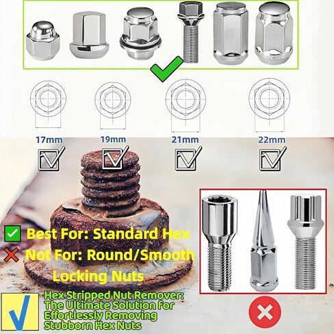 5PCS Lug Nut Removal Tool, 17/19/21/22MM Impact Bolt Extractor Set, CR-MO Steel Wheel Lock Removal Kit for Damaged/Rusted Nuts, Compatible with 1/2" Drive Impact Wrench in Kuwait