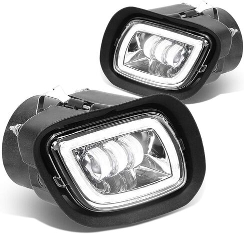Auto Dynasty LED Projector Halo Ring DRL Front Bumper Driving Fog Light Lamps with Wiring Harness Compatible with Freightliner Cascadia 2008-2017, Driver and Passenger Side, Chrome Housing in Saudi Arabia