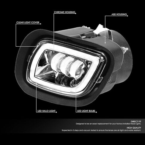 Auto Dynasty LED Projector Halo Ring DRL Front Bumper Driving Fog Light Lamps with Wiring Harness Compatible with Freightliner Cascadia 2008-2017, Driver and Passenger Side, Chrome Housing in Saudi Arabia