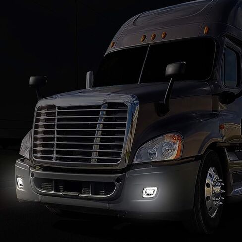 Auto Dynasty LED Projector Halo Ring DRL Front Bumper Driving Fog Light Lamps with Wiring Harness Compatible with Freightliner Cascadia 2008-2017, Driver and Passenger Side, Chrome Housing in Saudi Arabia