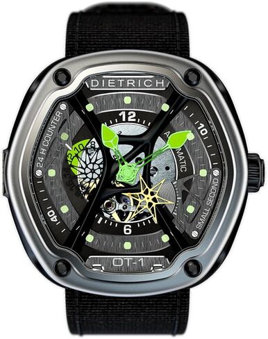 Dietrich Men's OT-1 Automatic Mechanical Watch, 46mm 316L Stainless Steel Case, Sapphire Crystal, 5 ATM Water Resistance, Black PVD Coating, Luminescent Numbers in Saudi Arabia