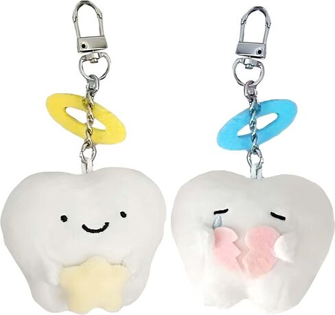 سلاسل مفاتيح على شكل أسنان من القطيفة مكونة من قطعتين بتصميم ملائكي - حلية على شكل حقيبة فروي شخصية كرتونية، هدية على شكل مفتاح سيارة ومحفظة in Kuwait