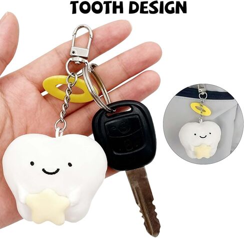 سلاسل مفاتيح على شكل أسنان من القطيفة مكونة من قطعتين بتصميم ملائكي - حلية على شكل حقيبة فروي شخصية كرتونية، هدية على شكل مفتاح سيارة ومحفظة in Kuwait