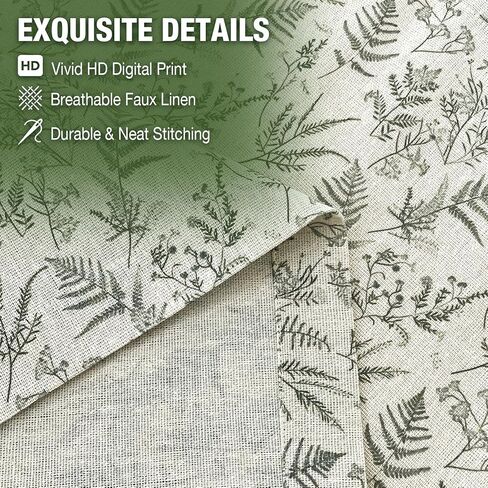 Sage Green Kitchen Window Curtains Over Sink - Faux Linen Cafe Curtains 24 Inch Length - Farmhouse Light Filtering Short Curtains Set of 2 Panels Rod Pocket - Fern Botanical Print in Saudi Arabia