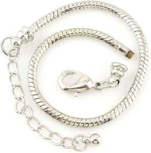 RUBYCA 10pcs White Silver Plated Lobster European Style Snake Chain Bracelet fit Charm Beads 6.7" in Kuwait