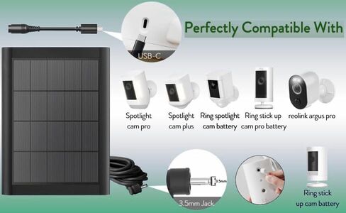 2 Pack Ring Solar Panel(2nd Generation), 5W Solar Panel Charger with Mount for Stick Up Camera & Pro, Spotlight Plus & Pro,Black,12FT/4M Long Cable with USB-C to Ring Barrel Plug Adapter 。 in Saudi Arabia
