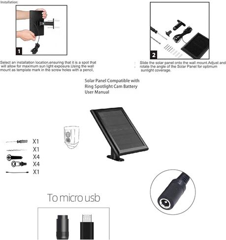 2 Pack Ring Solar Panel(2nd Generation), 5W Solar Panel Charger with Mount for Stick Up Camera & Pro, Spotlight Plus & Pro,Black,12FT/4M Long Cable with USB-C to Ring Barrel Plug Adapter 。 in Saudi Arabia
