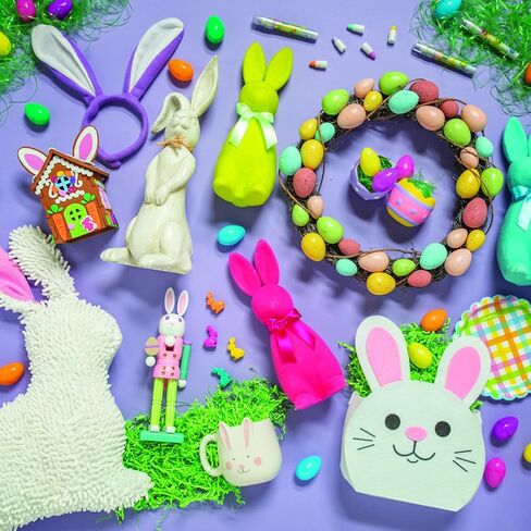 Fun Express Easter Bunny Decorations Set of 3 - Large 11.5 Inch Flocked Foam Figurines in Pink Blue Yellow | Spring Tabletop Centerpiece for Home Mantel Holiday Decor | Colorful Easter Rabbit Set in Saudi Arabia