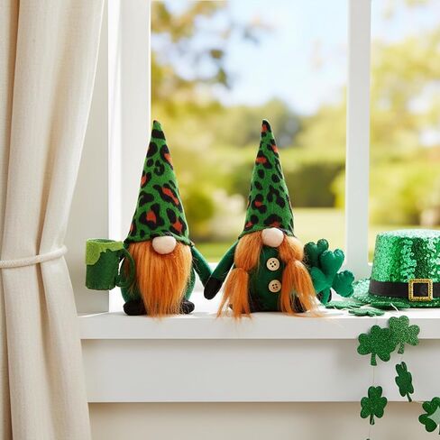DN DECONATION St. Patrick's Day Gnome Plush Decorations for Home, Lucky Leprechaun Figurine with Shamrock Decor, Irish Gnome Figurine Green & Orange Tabletop Centerpiece Decor for Party, Gift in Kuwait