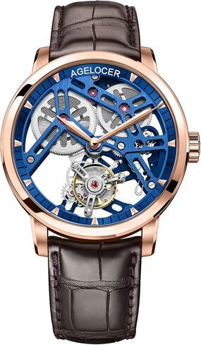 AGELOCER Men's Double-Sided Hollow Tourbillon Hand-Operated Mechanical Leather Wristwatch in Kuwait