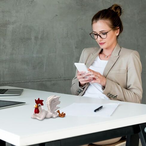 White Rooster Statue with Enchanting Posture & Long Eyelashes Table Art Sculpture, A Big Rooster Lying Down, Funny Resin Figurine Decoration, Farm Animal Table Ornament (White) in Kuwait