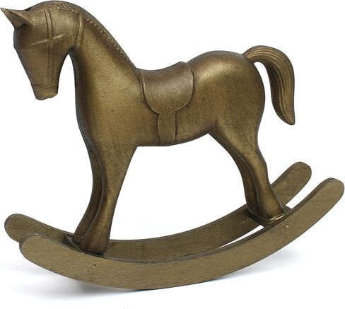 Wooden Rocking Horse for Decor, Vintage Antique Bronze Sculpture, Mini Decorative Figurine for Home, Cabinet, Table, Desktop Shelf, Centerpiece, Rustic Collectible Animal Statue, Christmas Ornament in Saudi Arabia