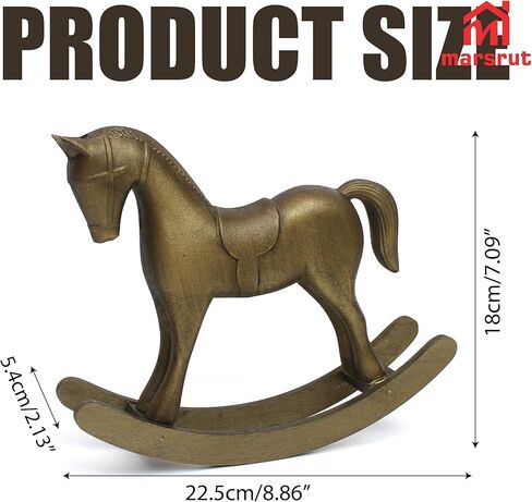 Wooden Rocking Horse for Decor, Vintage Antique Bronze Sculpture, Mini Decorative Figurine for Home, Cabinet, Table, Desktop Shelf, Centerpiece, Rustic Collectible Animal Statue, Christmas Ornament in Saudi Arabia