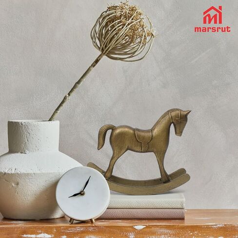 Wooden Rocking Horse for Decor, Vintage Antique Bronze Sculpture, Mini Decorative Figurine for Home, Cabinet, Table, Desktop Shelf, Centerpiece, Rustic Collectible Animal Statue, Christmas Ornament in Saudi Arabia
