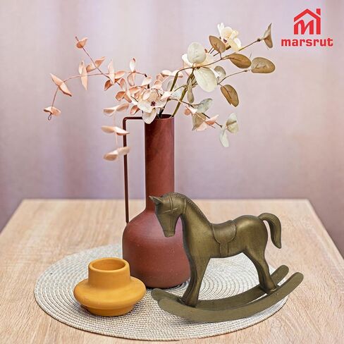 Wooden Rocking Horse for Decor, Vintage Antique Bronze Sculpture, Mini Decorative Figurine for Home, Cabinet, Table, Desktop Shelf, Centerpiece, Rustic Collectible Animal Statue, Christmas Ornament in Saudi Arabia