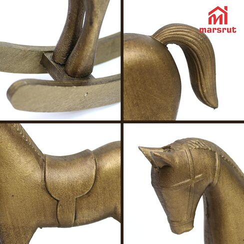 Wooden Rocking Horse for Decor, Vintage Antique Bronze Sculpture, Mini Decorative Figurine for Home, Cabinet, Table, Desktop Shelf, Centerpiece, Rustic Collectible Animal Statue, Christmas Ornament in Saudi Arabia