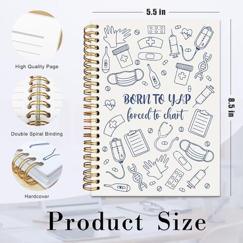 Nurse Notebook Journal, Nurse Appreciation Gifts, Nursing Gifts for Women Notebooks for Work, Born to Yap Forced to Chart Preppy Nursing Hardcover Spiral Notebook Journal 5.5x8.3 in Kuwait