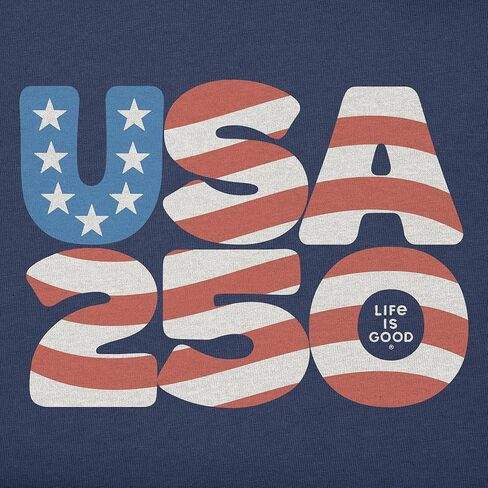 تي شيرت Life is Good للرجال مطبوع عليه 4th of July Crusher، تي شيرتات قطنية بأكمام قصيرة، USA 250، Darkest Blue، XL in Saudi Arabia