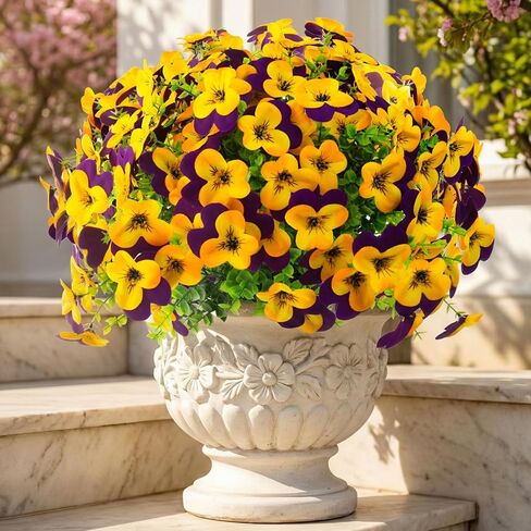 16 Pcs Artificial Pansy Flowers for Outdoor Faux Silk Spring Flowers for Outside, UV Resistant Realistic Pansies for Window, Front Door, Porch and Home Decor (16, Purple, Yellow, White, Light Purple) in Saudi Arabia