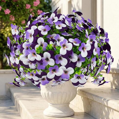 16 Pcs Artificial Pansy Flowers for Outdoor Faux Silk Spring Flowers for Outside, UV Resistant Realistic Pansies for Window, Front Door, Porch and Home Decor (16, Purple, Yellow, White, Light Purple) in Saudi Arabia