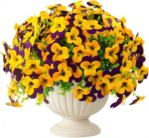 16 Pcs Artificial Pansy Flowers for Outdoor Faux Silk Spring Flowers for Outside, UV Resistant Realistic Pansies for Window, Front Door, Porch and Home Decor (16, Purple, Yellow, White, Light Purple) in Saudi Arabia