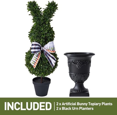خشب البقس الأرنب توبياري في الهواء الطلق، 39 "شجرة اصطناعية مقاومة للأشعة فوق البنفسجية مع زارع جرة، توبياري أرنب للزينة ساحة عيد الفصح، الديكور الربيع للمنزل الجبهة شرفة الشرفة مجموعة من 2 in Kuwait