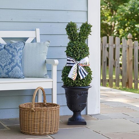 خشب البقس الأرنب توبياري في الهواء الطلق، 39 "شجرة اصطناعية مقاومة للأشعة فوق البنفسجية مع زارع جرة، توبياري أرنب للزينة ساحة عيد الفصح، الديكور الربيع للمنزل الجبهة شرفة الشرفة مجموعة من 2 in Kuwait