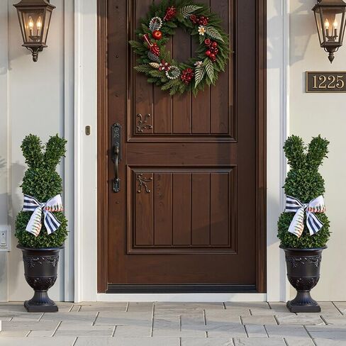 خشب البقس الأرنب توبياري في الهواء الطلق، 39 "شجرة اصطناعية مقاومة للأشعة فوق البنفسجية مع زارع جرة، توبياري أرنب للزينة ساحة عيد الفصح، الديكور الربيع للمنزل الجبهة شرفة الشرفة مجموعة من 2 in Kuwait