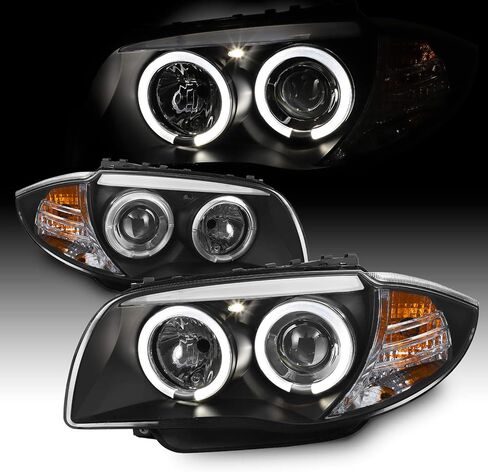 AKKON - For BMW E82 E88 1 Series Sport Coupe Halogen Type Black Bezel Dual LED Projector Headlights Lamps Pair in Saudi Arabia