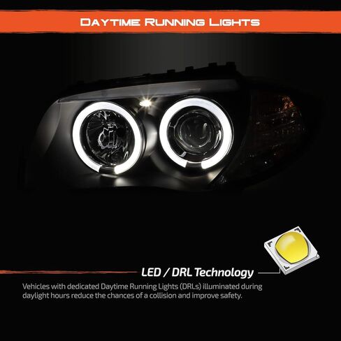 AKKON - For BMW E82 E88 1 Series Sport Coupe Halogen Type Black Bezel Dual LED Projector Headlights Lamps Pair in Saudi Arabia
