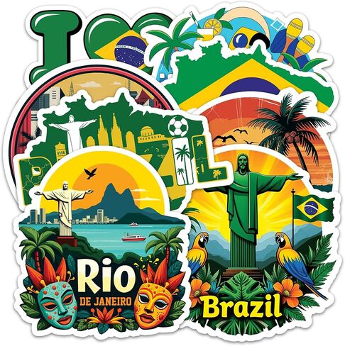 Brazil Sticker 8 Pcs (Large Size) Vinyl Stickers Laptop Waterproof Decal for Car Bumper Water Bottle Notebook Luggage Window Party Birthday Decorations - Size 4 Inches in Kuwait