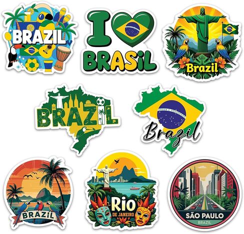 Brazil Sticker 8 Pcs (Large Size) Vinyl Stickers Laptop Waterproof Decal for Car Bumper Water Bottle Notebook Luggage Window Party Birthday Decorations - Size 4 Inches in Kuwait