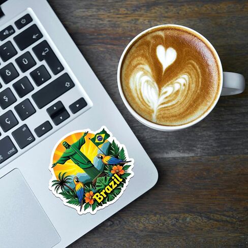 Brazil Sticker 8 Pcs (Large Size) Vinyl Stickers Laptop Waterproof Decal for Car Bumper Water Bottle Notebook Luggage Window Party Birthday Decorations - Size 4 Inches in Kuwait