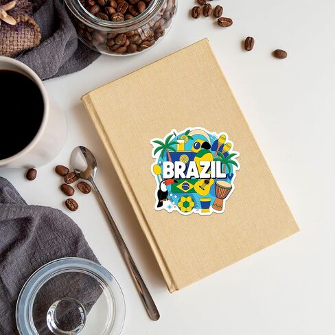 Brazil Sticker 8 Pcs (Large Size) Vinyl Stickers Laptop Waterproof Decal for Car Bumper Water Bottle Notebook Luggage Window Party Birthday Decorations - Size 4 Inches in Kuwait