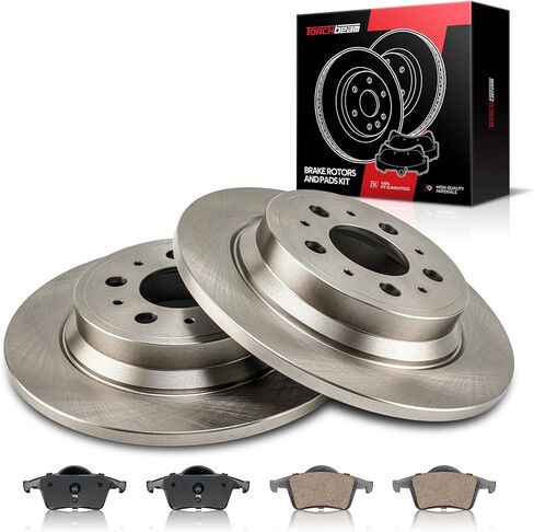 Torchbeam Rear Brake Pads and Rotors for Volvo S60 2001-2009, XC70 2003-2007, V70 2001-2007, S80 1999-2006, 2pcs Solid Disc Brake Rotor 11.34inch (288MM), 4pcs Ceramic Brake Pad #34206+D795 in Saudi Arabia