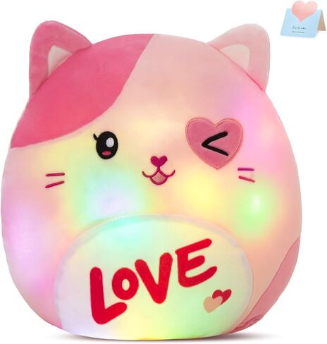 Athoinsu Light up Cat Valentine's Day Plush Pillow Soft Squishy Kitty Stuffed Animal Kawaii Toy Gifts for Kids Girls & Boys 13 Inch in Kuwait