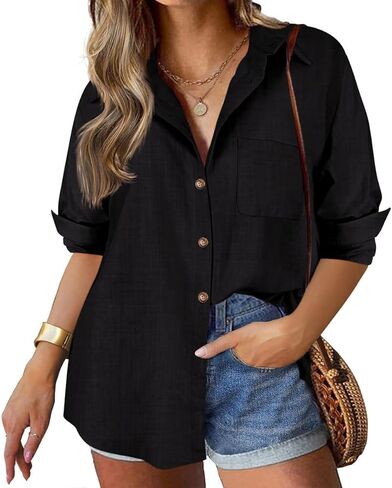 TIYOMI Plus Size Button Down Shirts for Women Long Sleeve Tops Collared Shirt Summer Spring Blouses XL-5XL in Kuwait