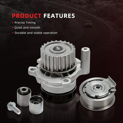 Timing Belt Kit with Water Pump for Audi A3 A4 TT 2005-2009, for TT Quattro 2012-2013, for Volkswagen Eos GTI Jetta, for VW Passat, 2006-2008, 2.0L, TCKWP334, TBK802WP, 13775217 in Kuwait