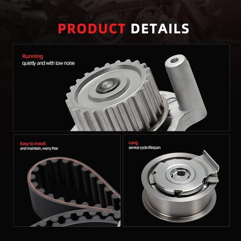 Timing Belt Kit with Water Pump for Audi A3 A4 TT 2005-2009, for TT Quattro 2012-2013, for Volkswagen Eos GTI Jetta, for VW Passat, 2006-2008, 2.0L, TCKWP334, TBK802WP, 13775217 in Kuwait