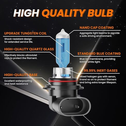 Upgraded Halogen Light Bulbs Compatible For Honda Accord Sedan 1990-2012, 9005 High and 9006 Low Beam Headlight Bulb Kit, 300% Brightness 6000K White Halogen Bulbs, Plug n Play, 4-Pack in Kuwait