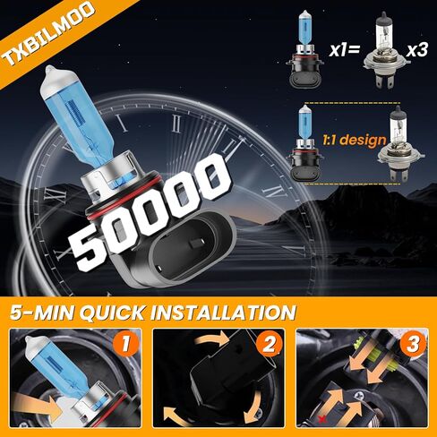 Upgraded Halogen Light Bulbs Compatible For Honda Accord Sedan 1990-2012, 9005 High and 9006 Low Beam Headlight Bulb Kit, 300% Brightness 6000K White Halogen Bulbs, Plug n Play, 4-Pack in Kuwait