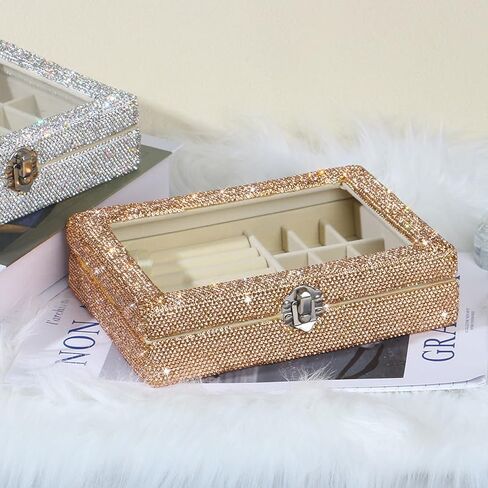 Sparkly Bling Jewelry Box Organizer - Elegant and Functional Storage for Your Precious Diamonds Storage Holder for Women Girls -White in Saudi Arabia