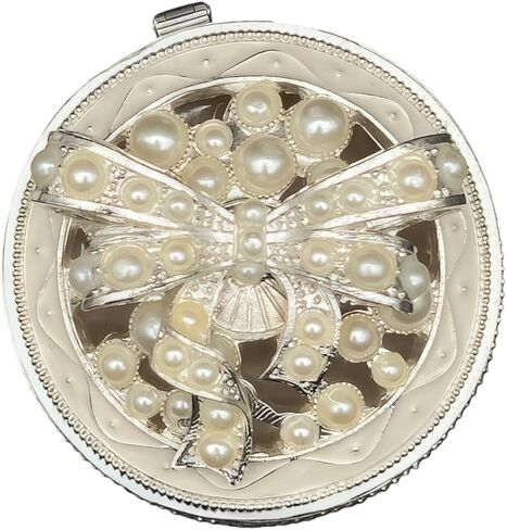 Metal Jewelry Box with Pearl Bow Pattern Round Vintage Trinket Storage Box Decorative with Magnetic Latching Keepsake Box for Ring Earrings Necklaces Decor, Gift for Women Girls (Silver) in Saudi Arabia