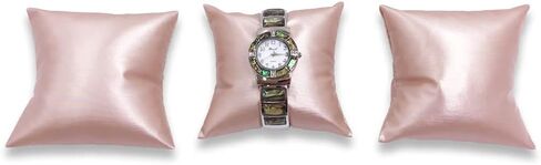 N'icePackaging - 3 Qty - 4" x 4" Faux Leather Steel-Rose Pink Watch/Bangle/Bracelet Pillow Display w/Display Slot for Stands, Brackets or Free-Standing use – for Sales/Merchandise/Crafts/Storage in Kuwait