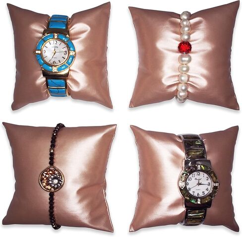 N'icePackaging - 3 Qty - 4" x 4" Faux Leather Steel-Rose Pink Watch/Bangle/Bracelet Pillow Display w/Display Slot for Stands, Brackets or Free-Standing use – for Sales/Merchandise/Crafts/Storage in Kuwait