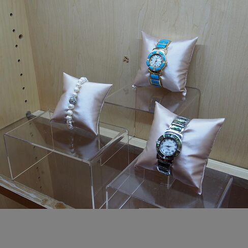 N'icePackaging - 3 Qty - 4" x 4" Faux Leather Steel-Rose Pink Watch/Bangle/Bracelet Pillow Display w/Display Slot for Stands, Brackets or Free-Standing use – for Sales/Merchandise/Crafts/Storage in Kuwait