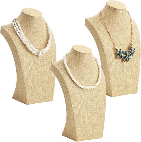 3 PCS Linen Necklace Display Bust - Jewelry Bust Display Stand for Countertop Shop Window, Anti-Scratch Necklace Holder Mannequin for Stores Trade Shows Home Organization in Kuwait