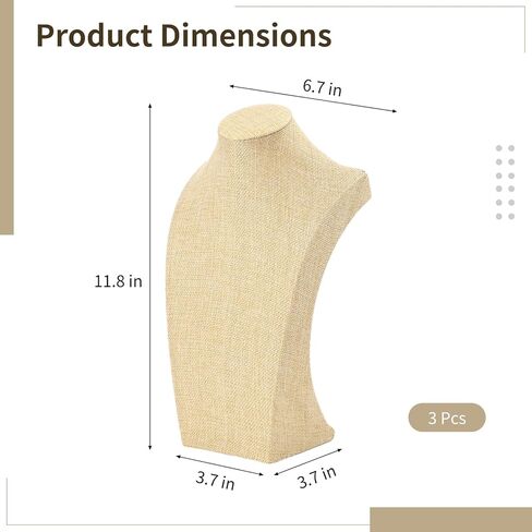 3 PCS Linen Necklace Display Bust - Jewelry Bust Display Stand for Countertop Shop Window, Anti-Scratch Necklace Holder Mannequin for Stores Trade Shows Home Organization in Kuwait